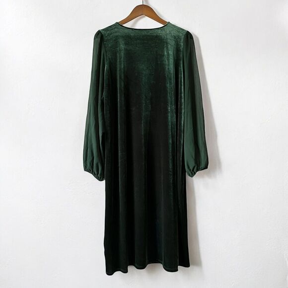 New Vince Camuto Velvet Emerald Green Sheer Balloon Long Sleeve Dress Size 2X - Picture 11 of 16